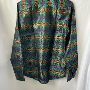 DiBanGu Colorful Patterned Long Sleeve Silk Blend Shirt